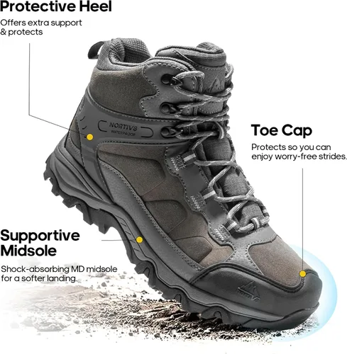 Vista 13 de NORTIV 8 - Botas de senderismo impermeables para hombre, zapatos de montañismo ligeros para exteriores