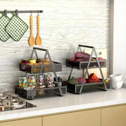 Vista 2 de EKNITEY Organizador de aperitivos escalonado para encimera, organizador de encimera de cocina de metal, pequeña estación de café para el hogar