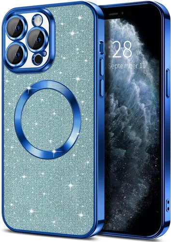 Vista 14 de Hython para iPhone 16 Funda con chispas brillantes, fundas transparentes magnéticas con protector de lente de cámara [Compatible con MagSafe]