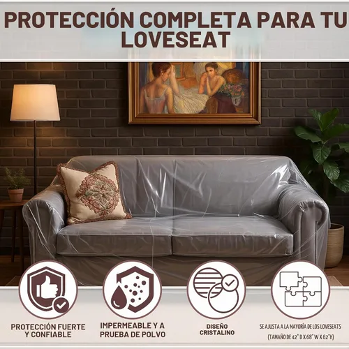 Vista 4 de Evelots - Funda de sofá biplaza de plástico transparente - Funda de vinilo gruesa y resistente de 2 asientos para proteger contra los arañazos