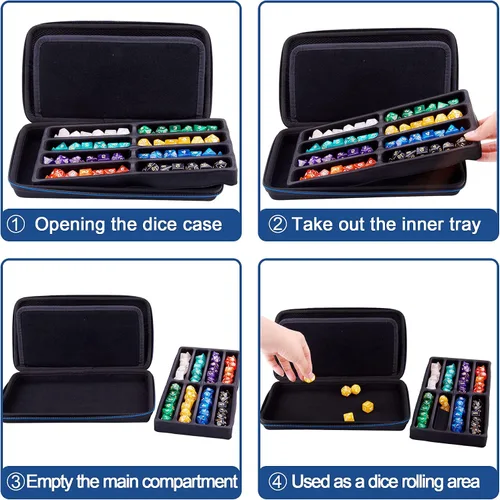Vista 5 de SIQUK Estuche para dados DND, estuche organizador de dados con asa, bandeja ranurada extraíble con capacidad para 8 juegos de dados DND para Azul
