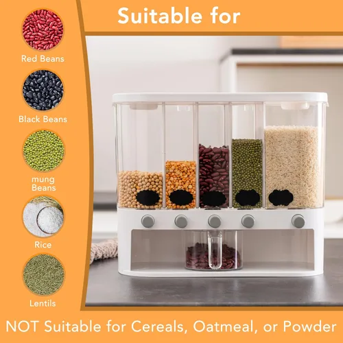 Vista 3 de MAPLE TREE Dispensador de alimentos secos de 25 libras para granos, arroz, frijoles y lentejas, contenedor de almacenamiento de despensa de cocina