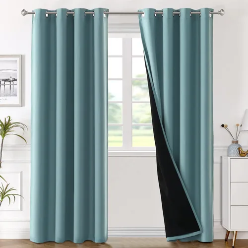 Vista 33 de H.VERSAILTEX Paneles de cortina 100% opacas de 45 pulgadas de largo, con aislamiento térmico, cortinas opacas con forro para dormitorio, dos capas