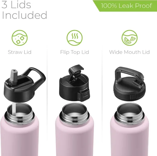 Vista 69 de SIPX™ Botella de Agua Aislada de 18 oz con 3 Tapas – Acero Inoxidable a Prueba de Fugas, Triple Aislamiento – Frío 24 Horas/Caliente 12 Horas – Negro