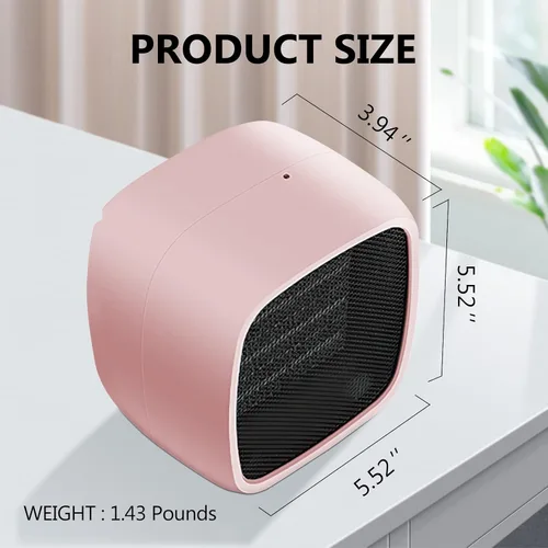 Vista 6 de YOUCIDI - Calentador eléctrico de cerámica portátil de 1000 W/800 W, calentador pequeño compacto, se calienta en 2 segundos, seguro y silencioso Rosa