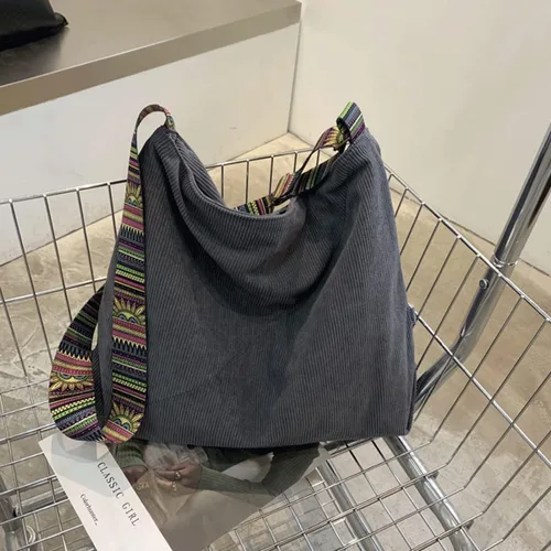 Vista 2 de Bolso de mano de pana para mujer, bolso de hombro grande para mujer, estilo bohemio, casual