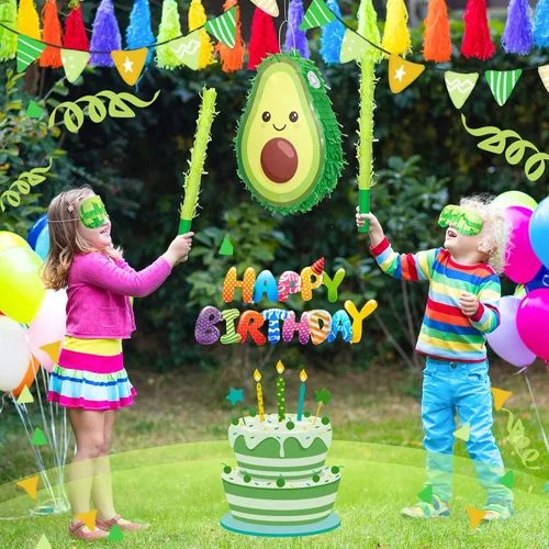 Vista 5 de Sratte Decoraciones de piata de aguacate, 16 x 11 x 3 pulgadas, piñata de aguacate con palo para revelación de género, baby shower, fiesta