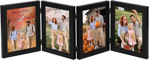 Vista 15 de Giftgarden Marco de fotos doble de 3.5 x 5 pulgadas, color marrón con pantalla de vidrio transparente, fotos de 5 x 3.5 pulgadas, marco plegable