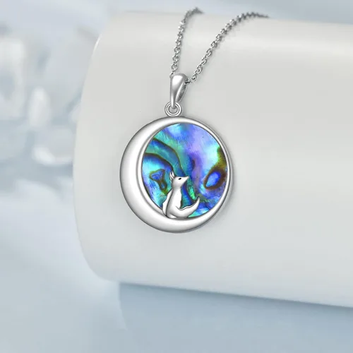 Vista 2 de YFN Collar de plata de ley con diseño de animales, gato, tiburón, abeja, oso, conejo, mariposa, perro, pata, búho, rana, zorro, colibrí, vaca