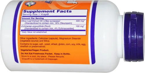 Vista 2 de Now Foods Extracto de hoja de olivo con equinácea, 100 cápsulas / 500 mg (paquete de 2)