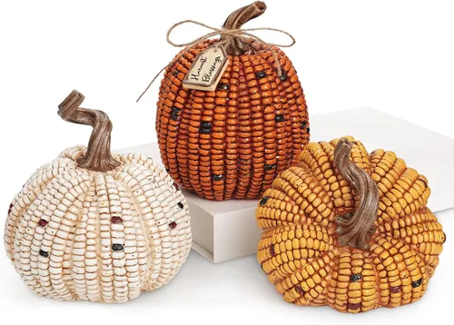 Vista 13 de Briful - Racimo de calabaza de maíz de resina, decoración de otoño de una Calabaza adjunta 3 en 1