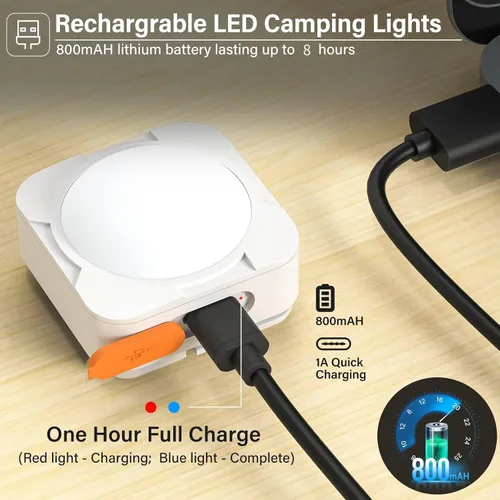 Vista 4 de Luces de campamento recargables FLY2SKY 2 piezas de luces blancas de tienda de campaña mini linterna portátil LED linterna de campamento