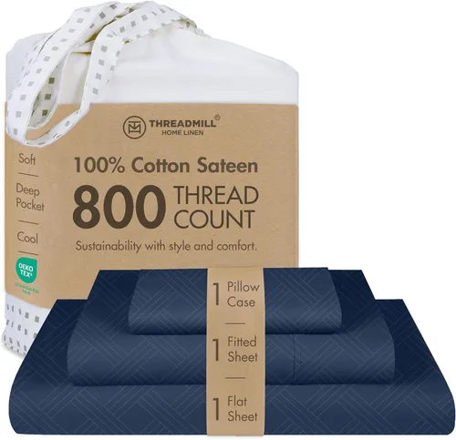 Vista 47 de Threadmill Sábanas para Cama Individual – 800 Número de Hilos Jacquard Celine Gris Oscuro, 100% Algodón Natural Juego de Cama de 3 Piezas a Rayas