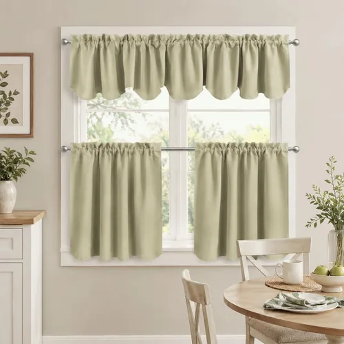 Vista 7 de Aquazolax Half Window Curtains 24 Inch Length, 28" Wide Rod Pocket Small Window Treatment for Kitchen, Bathroom, Camper, Beige, 2 Panels Set