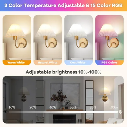 Vista 3 de Juego de 2 apliques de pared inalámbricos, pantallas plisadas recargables que funcionan con batería, luces de pared retro de cuello de ganso