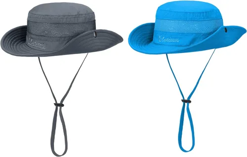 Vista 13 de Sombrero de sol para niños con protección solar UPF 50+, sombrero de pescador para niños y niñas, ala ancha, verano, playa, pesca, safari, sombrero