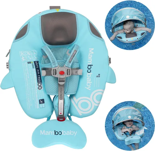 Vista 18 de Mambobaby Flotador para bebé con toldo y cola, flotador no inflable para piscina, correa de seguridad ajustable, entrenador de natación para niños