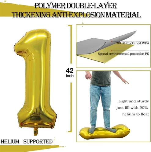 Vista 3 de Goer, conjunto de globos de papel aluminio para decoraciones de cumpleaños, globos de las letras de feliz cumpleaños y de números Oro