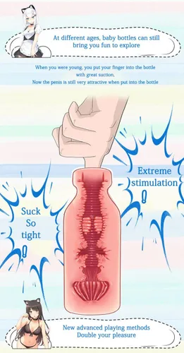 Vista 4 de Botella de leche chupando taza de masturbación molde real. Adultos portátil punto G para succión de pene, próstata coño, estimulación sexual