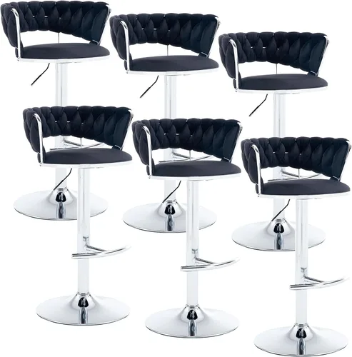 Vista 9 de Juego de 2 taburetes de bar de terciopelo giratorios con base de metal dorado, taburetes de bar modernos de altura de mostrador para cocina, pub
