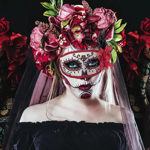 Vista 5 de KEPATO Ferytyj - Máscaras del Día de los Muertos para mascarada, Mardi Gras, máscara de mascarada para mujeres, máscara del Día de los Muertos