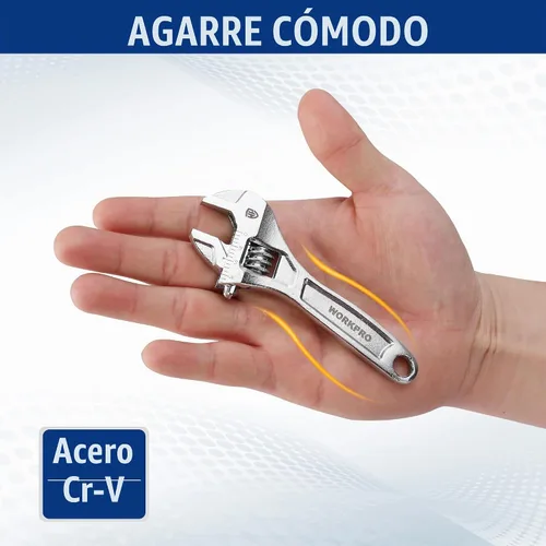 Vista 2 de WORKPRO - Llave ajustable de 4 pulgadas de servicio pesado con escala imperial y métrica, llave premium de acero Cr-V, cromada