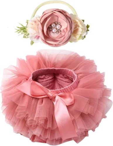 Vista 13 de Tutu.kk Falda tutú para niña pequeña con funda para pañales, vestido de tutú suave para bebé de 0 a 36 meses con diadema de flores 1-Beansand