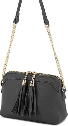 Vista 3 de Bolso cruzado pequeño con dos borlas con correa de cadena, bolso pequeño para mujer