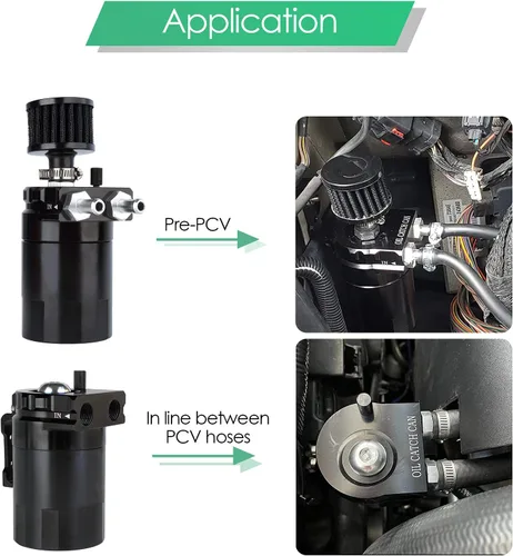 Vista 2 de Kit universal de captura de aceite para coche, tanque de depósito automotriz desconcertado polaco de 10.1 fl oz con respiradero de aluminio compacto
