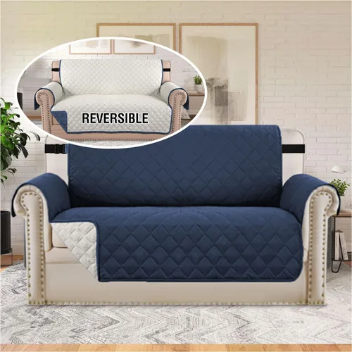 Vista 106 de H.VERSAILTEX Funda de sofá resistente al agua para sofá de 3 cojines, reversible, protector de muebles acolchado con correa elástica, funda de sofá