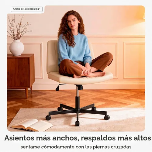 Vista 2 de PayLessHere Silla Criss Cross Ancha, Silla de Escritorio de Oficina sin Brazos, Silla de Tocador con Respaldo con Ruedas Giro 360, Altura Ajustable