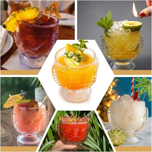 Vista 8 de TOPZEA Paquete de 4 vasos Tiki de 14 onzas, juego de tazas Tiki transparentes modernas, vasos de cóctel de bar, tazas hawaianas para fiesta Luau
