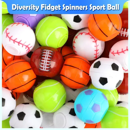 Vista 3 de Paquete de 42 recuerdos de fiesta deportiva, mini fidget spinner, juguetes de pelota deportiva para niños, juguetes de fútbol y béisbol para niños
