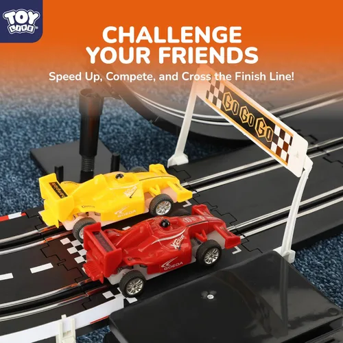 Vista 4 de Juegos de Pista de Carreras de Coches Eléctricos para Niños de 4 a 8 años, Pista de Carreras de 20 pies para 2 Jugadores con 4 Carriles con 2 Coches