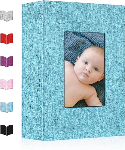 Vista 17 de Álbum de fotos pequeño 4x6, álbum de fotos con cubierta de lino deslizable, minilibro de fotos con capacidad para 100 fotos de 4x6 con 50 hojas