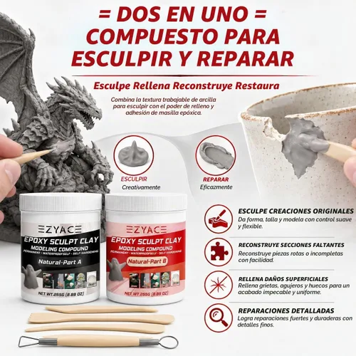 Vista 2 de Arcilla Epoxy, Arcilla Esculpida Mágica Epoxy, Compuesto de Modelado de 2 Partes (A & B) de Arcillas Esculpidas Mágicas Epoxy para Esculpir, Natural
