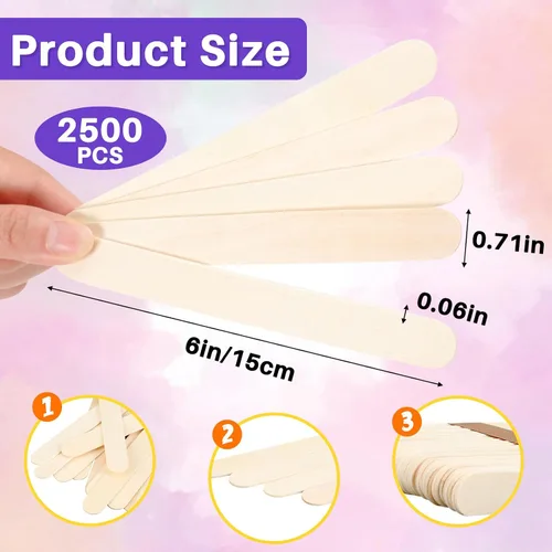 Vista 2 de Sintuff 2500 palitos de madera de 6 pulgadas para manualidades, espátulas aplicadoras de cera de madera a granel, palitos multiusos para eliminación