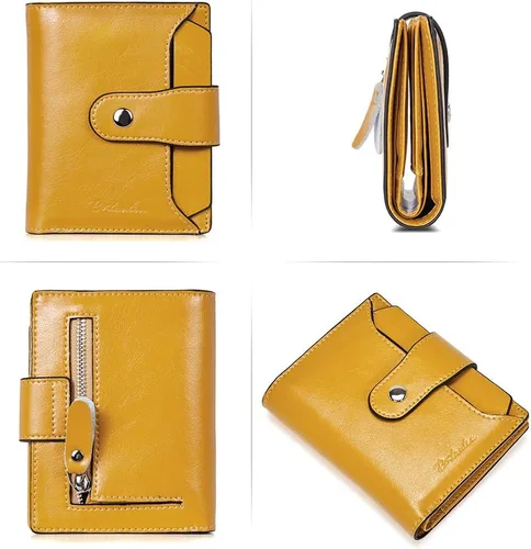 Vista 3 de BOSTANTEN - Billetera de cuero para mujer con bloqueo RFID, pequeña, con cremallera, de bolsillo, para tarjetas, con ventana para documento