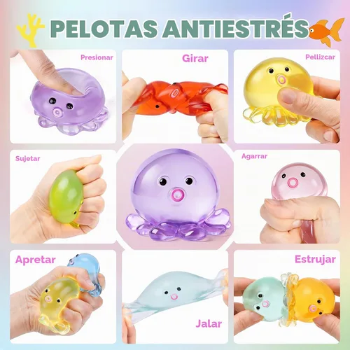 Vista 5 de VISCOO Paquete de 16 bolas antiestrés de pulpo para niños, juguetes blandos Multicolor