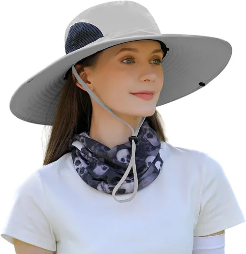 Vista 6 de Sombrero de sol para hombres y mujeres, sombrero de pescador de ala ancha, protección UV, repelente al agua, sombrero ventilado para pesca