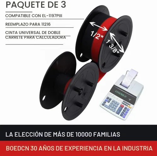 Vista 2 de Paquete de 3 cintas de repuesto para calculadora Porelon 11216 de doble carrete, universal GR24br compatible con Sharp el-1197piii, Nukote BR80c