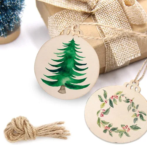 Vista 3 de OurWarm 100 adornos de madera para manualidades, adornos de Navidad de 3.5 pulgadas para pintar, rebanadas de madera redondas sin terminar