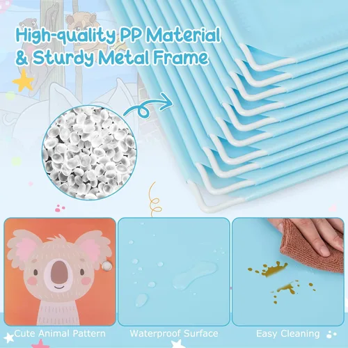 Vista 4 de HONEY JOY Armario para niños, organizador de almacenamiento de ropa de dibujos animados para bebés, 8 cubos y 2 secciones para colgar, armario Azul