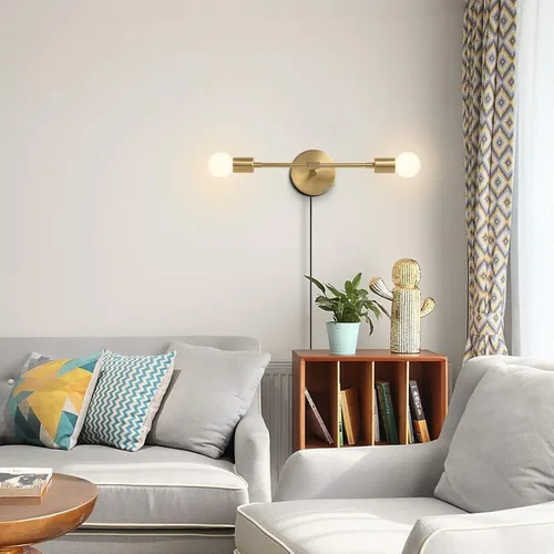 Vista 4 de KCO Lámpara de pared dorada con 2 luces para tocador de baño, luz de lectura de pared de latón, moderna de mediados de siglo, para pasillo, sala