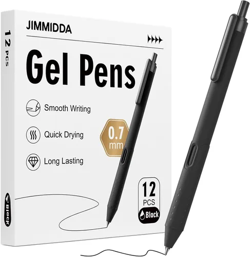 Vista 8 de Paquete de 12 bolígrafos negros - Bolígrafos de gel de 0.5 mm de tinta negra de secado rápido y escritura suave - Bolígrafo retráctil de agarre