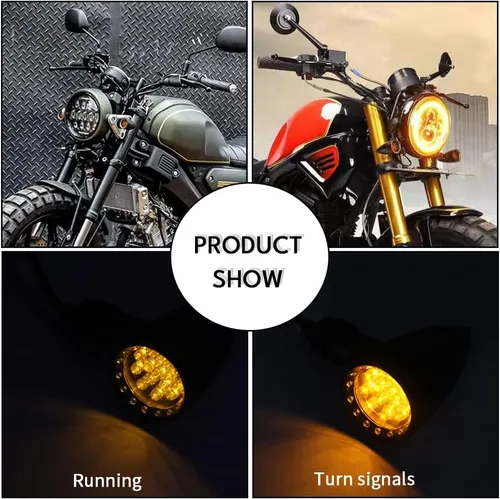 Vista 4 de Dreamizer Señales de giro de motocicleta en forma de bala con luces LED, lámpara indicadora de aleación de aluminio para Cafe Racer Bobber Shadow