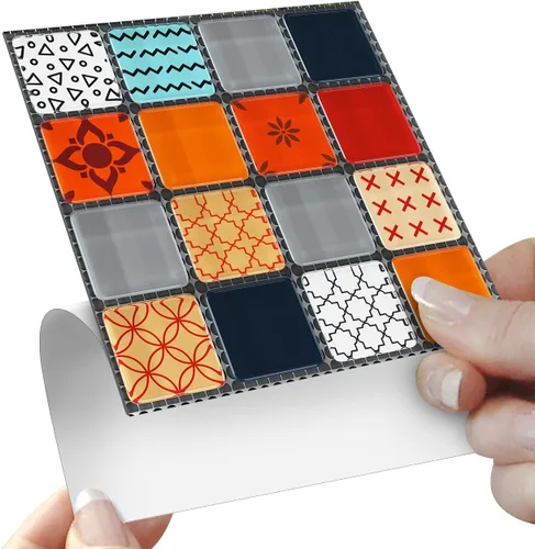 Vista 11 de Alwayspon 25 piezas de transferencias de azulejos de mosaico despegar y pegar para decoración del hogar, 4x4 pulgadas autoadhesivas impermeables
