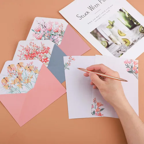 Vista 7 de 24 piezas de papel de escritura floral, con 12 sobres de papel floral, exquisito papel de escritura y sobres, juego de papel de escritura con líneas