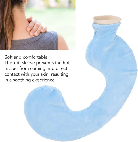 Vista 2 de U Shaped Hot Water Bottle, Soft Rubber Hot Water Bottle Belt Warming Pad with Detachable Cloth Cover for Home or Travel (Blue)