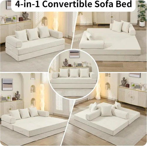 Vista 7 de Sofá de compresión, sofá cama convertible, sofá modular con almohada, cómodo sofá de tela de felpilla con espuma viscoelástica, sofá de piso